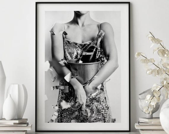 Women With Disco Ball Poster Black And White Art Women With Disco Ball Retro Wall Art Vintage Disco Art Funky Home Decor