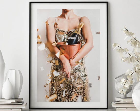 Women With Disco Ball Poster Bar Cart Art Women With Disco Ball Retro Wall Art Vintage Disco Art Funky Home Decor