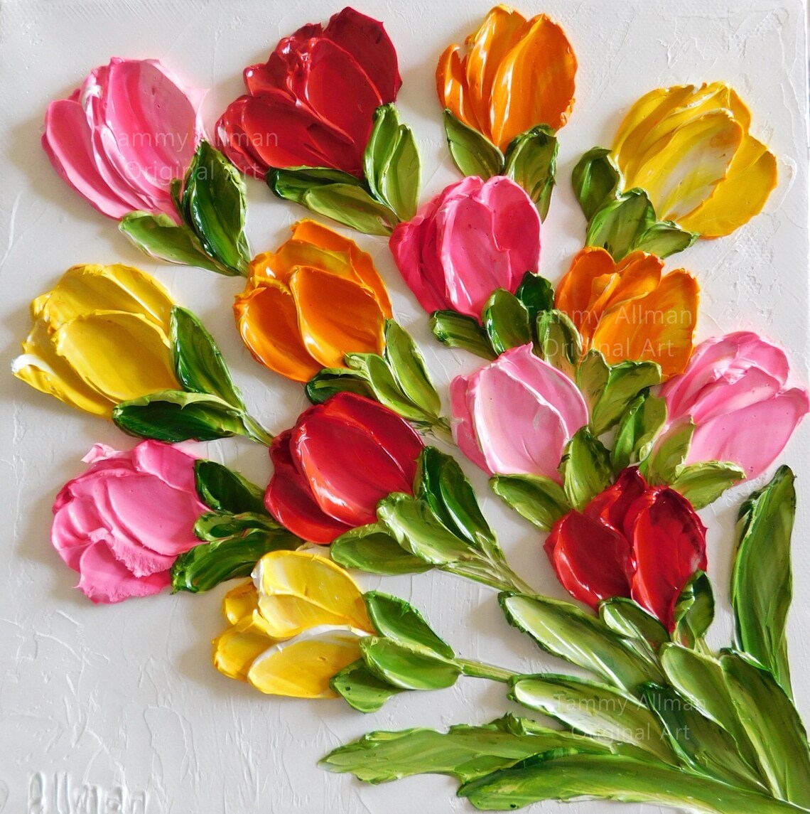 Custom Bright Tulip Impasto Oil Painting Print - Image 5