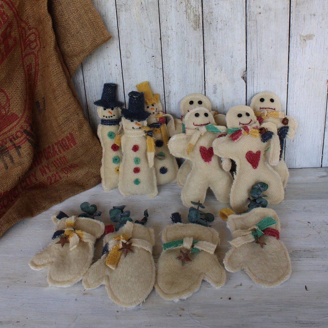 Wool Felt Mitten Christmas Ornaments with Rusty Star Charms Poster - Image 3