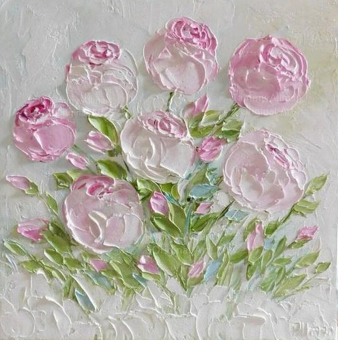Custom Soft Peonies Oil Impasto Painting Cottage Decor Frame Not Included - Image 4