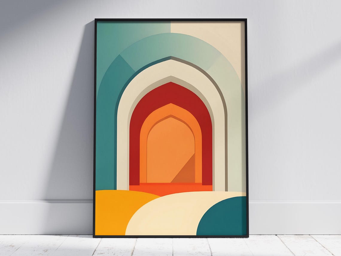 Midcentury Modern Geometric Print Abstract Arches Circles