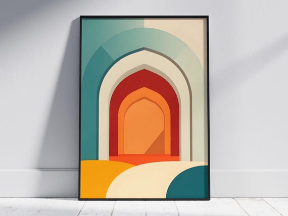 Midcentury Modern Geometric Print Abstract Arches Circles