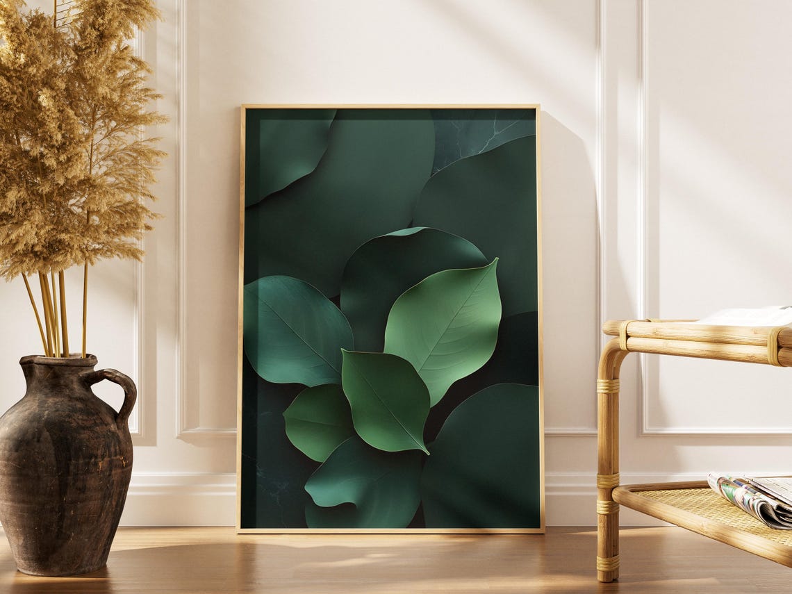 Curled Dark Green Leaves With Light Edge Moody Botanical Poster