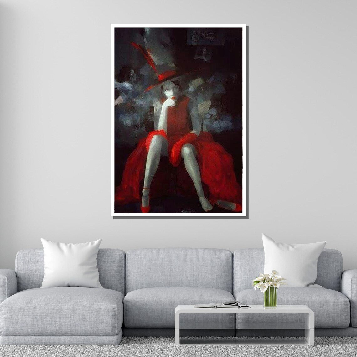 Mysterious Lady In Red Dress And Hat Noir Femme Fatale Portrait Wall Poster - Image 2