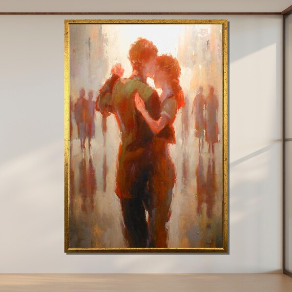 Romantic Dance Couple Embracing Glowing Street Warm Love Light Poster