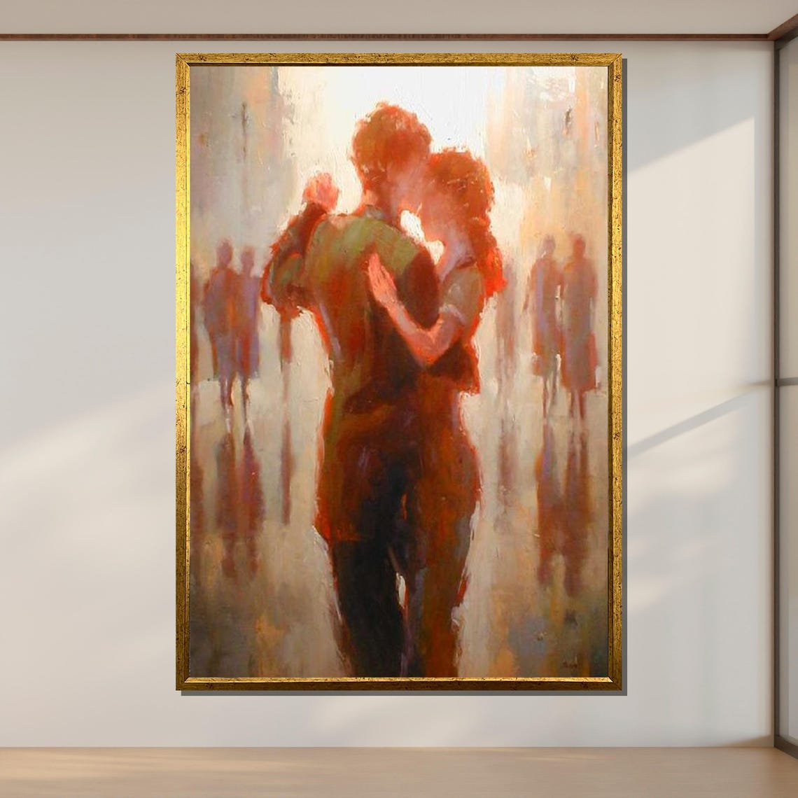 Romantic Dance Couple Embracing Glowing Street Warm Love Light Poster