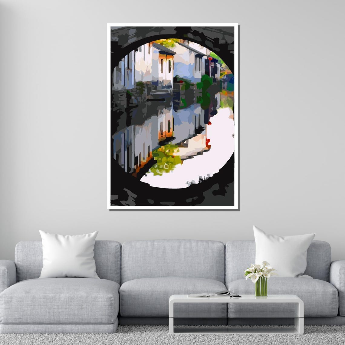 Abstract Canal View Round Arch Water Reflection Urban Landscape Poster - Image 4