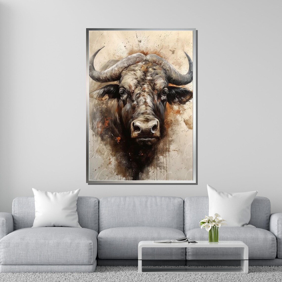 Majestic Buffalo Watercolor Portrait Powerful Horns Wildlife Art Poster - Image 2