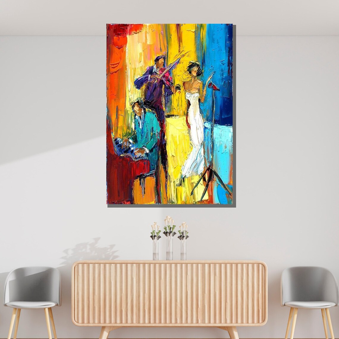 Colorful Abstract Jazz Band Singer Violinist Piano Music Lovers Wall Poster - Image 3