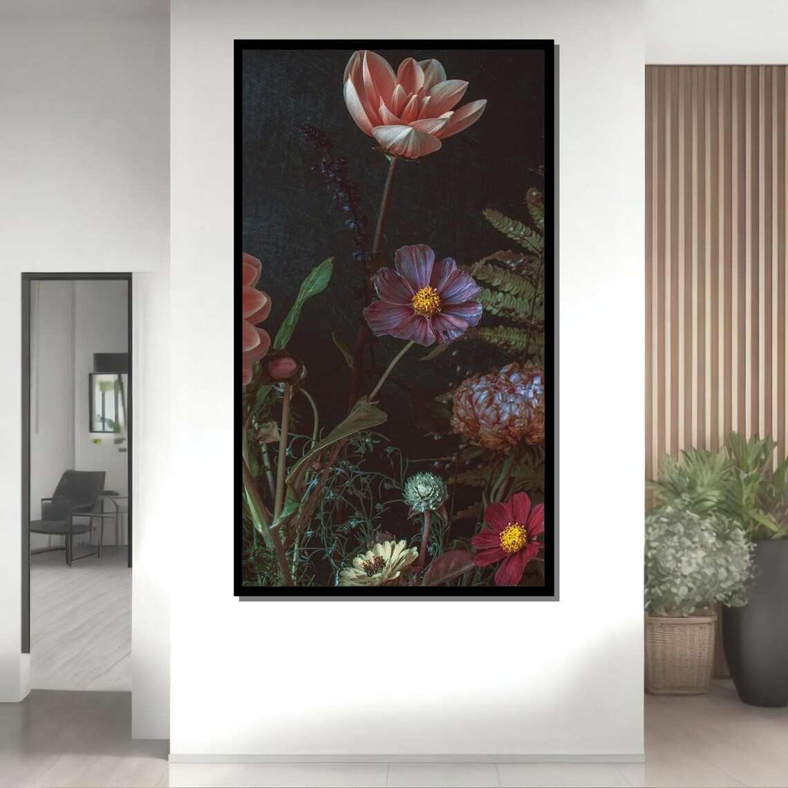 Dark Moody Floral Vintage Botanical Black Background Flower Art Print - Image 4