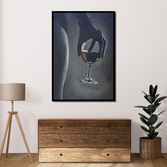 Minimalist Wine Glass Hand Silhouette Dark Erotic Monochrome Art Poster
