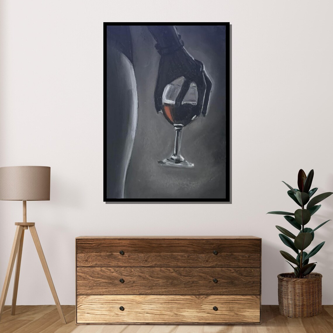 Minimalist Wine Glass Hand Silhouette Dark Erotic Monochrome Art Poster