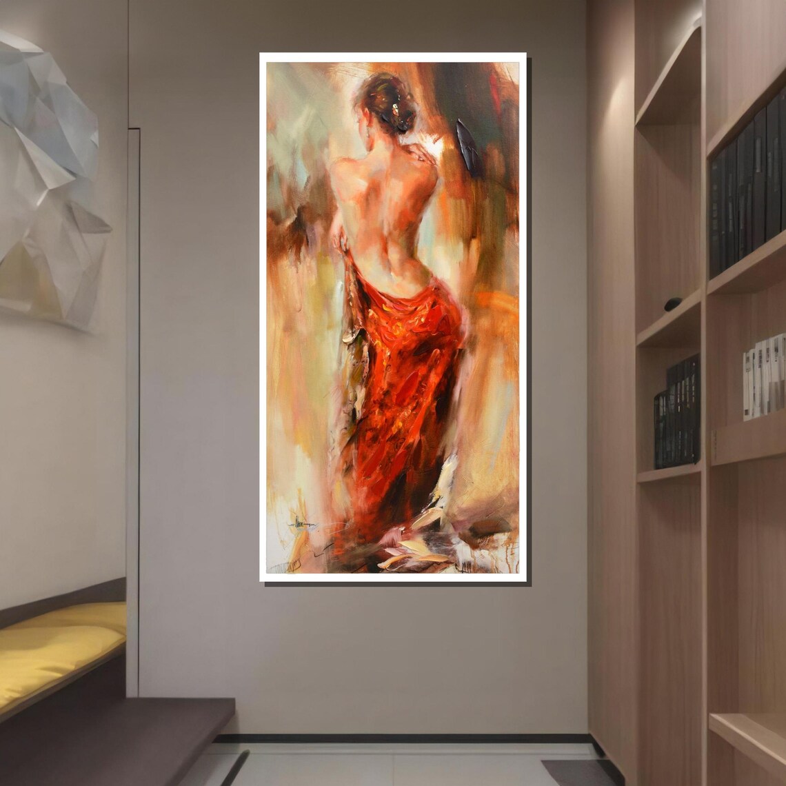 Sensual Red Dress Woman From Behind Impressionist Back Beauty Art Poster - Image 2