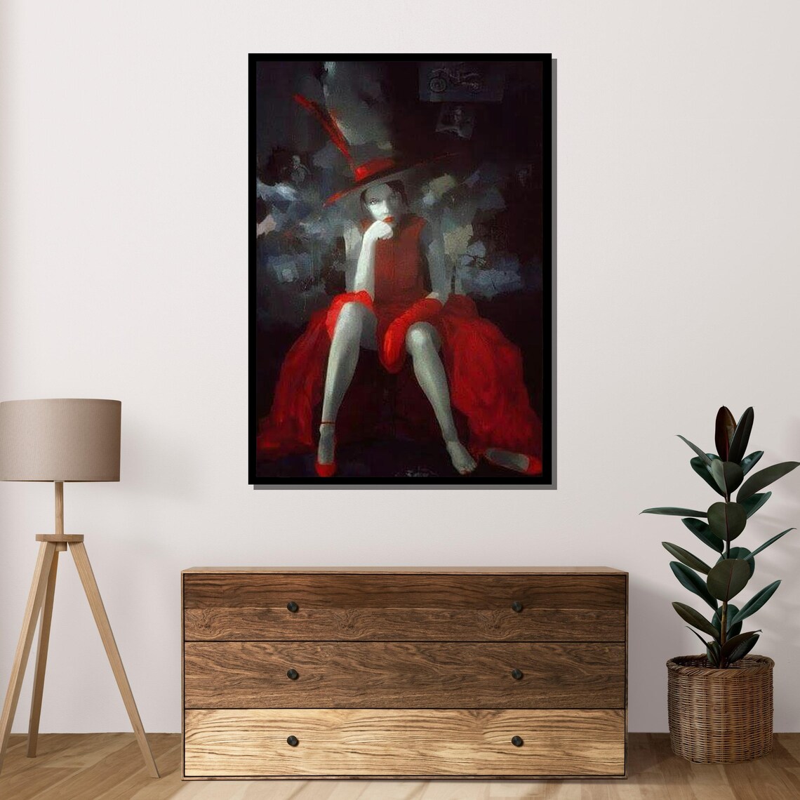 Mysterious Lady In Red Dress And Hat Noir Femme Fatale Portrait Wall Poster - Image 4