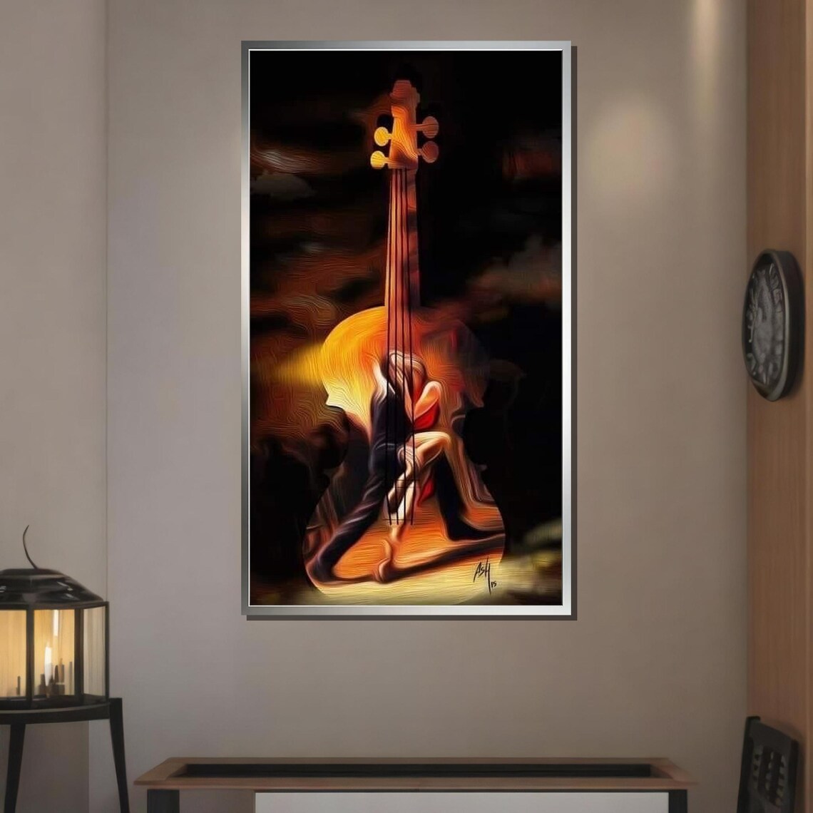 Tango Dancers Merged With Cello Fiery Abstract Music Dance Art Poster - Image 3
