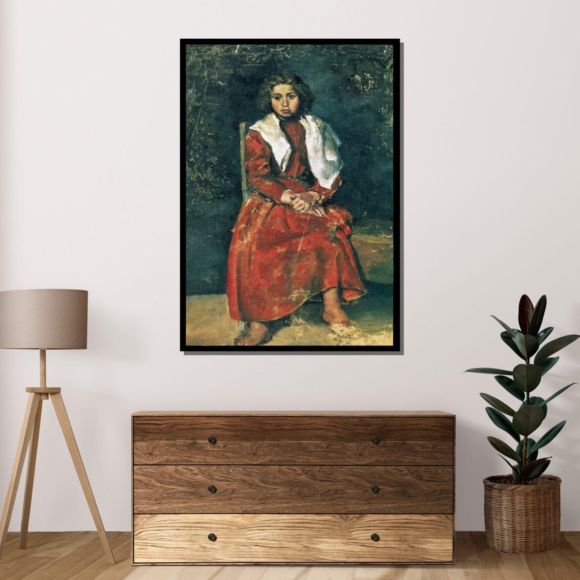 Vintage Girl In Red Dress Antique Portrait Art Classic Wall Art Rustic Home Decor Ready To Hang - Image 4