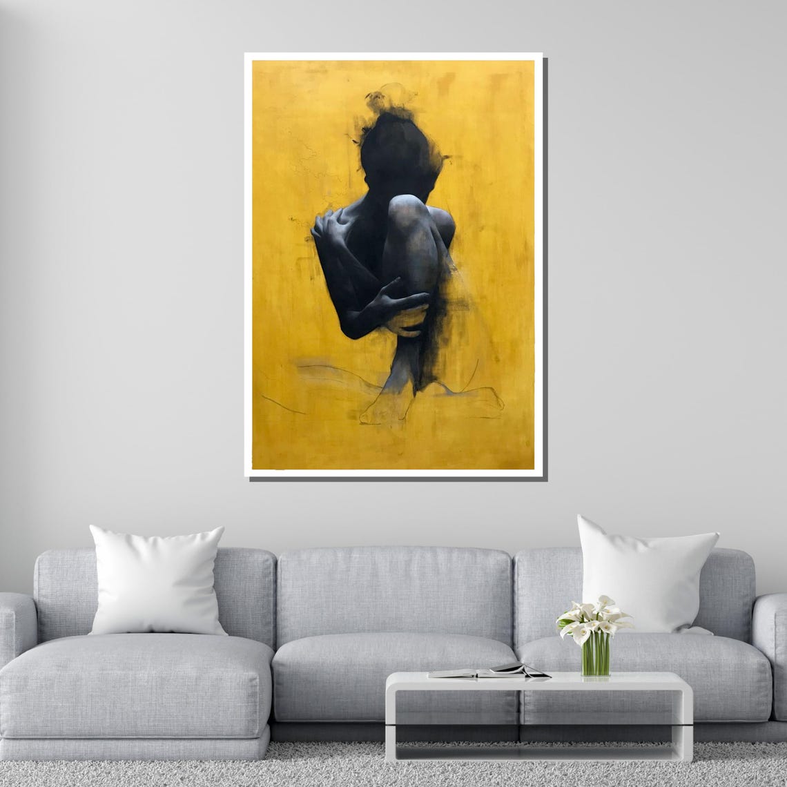 Abstract Nude Silhouette Art Yellow And Black Modern Figurative Wall Decor Ready To Hang - Image 4