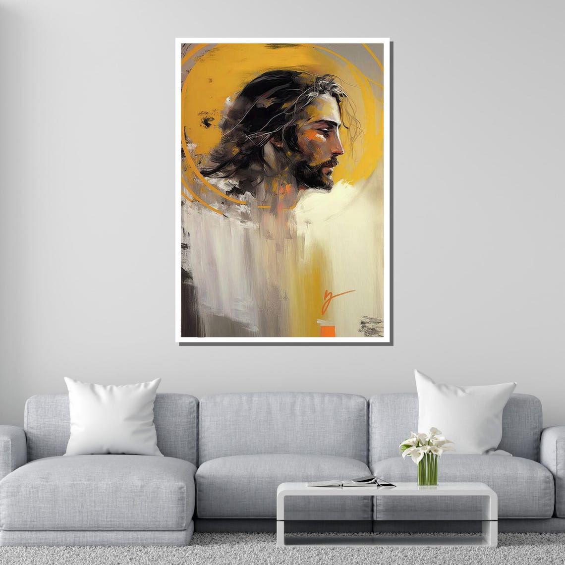 Abstract Jesus Portrait Golden Halo Modern Spiritual Savior Art Poster - Image 2