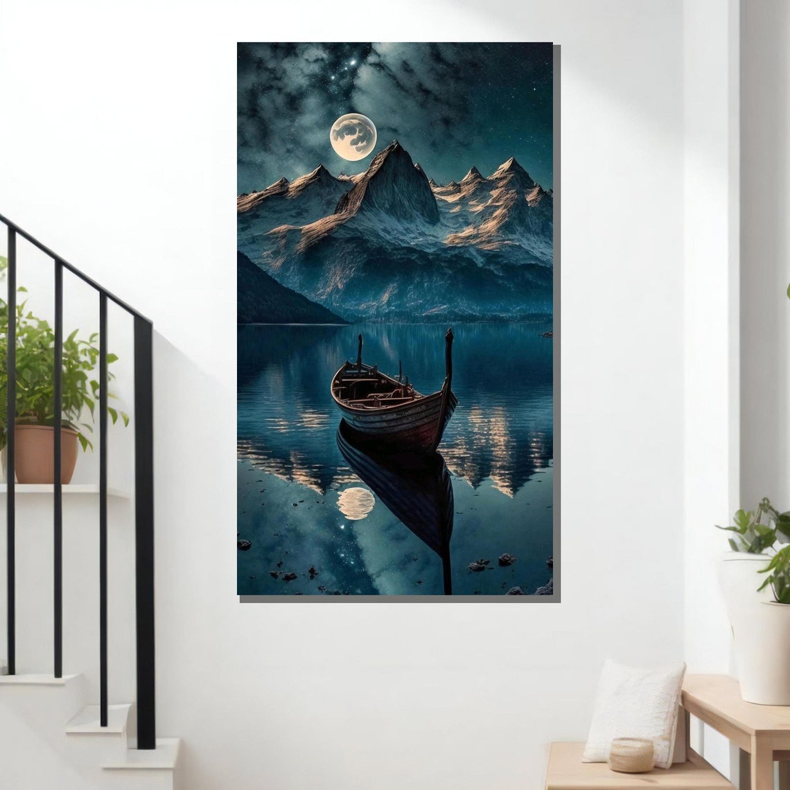 Starry Night Sky Enchanted Evening Landscape Whimsical Night Scene Ready To Hang Wall Art - Image 3