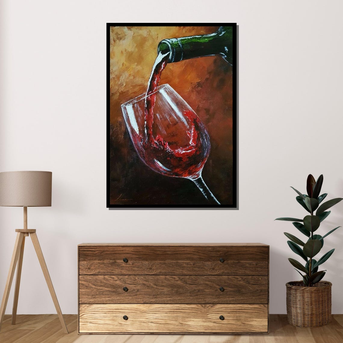 Pouring Red Wine Splashing Wine Glass Painterly Kitchen Bar Poster