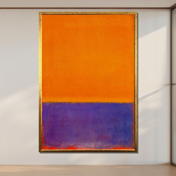 Vibrant Color Field Art Modern Abstract Orange And Blue Painting Ready To Hang