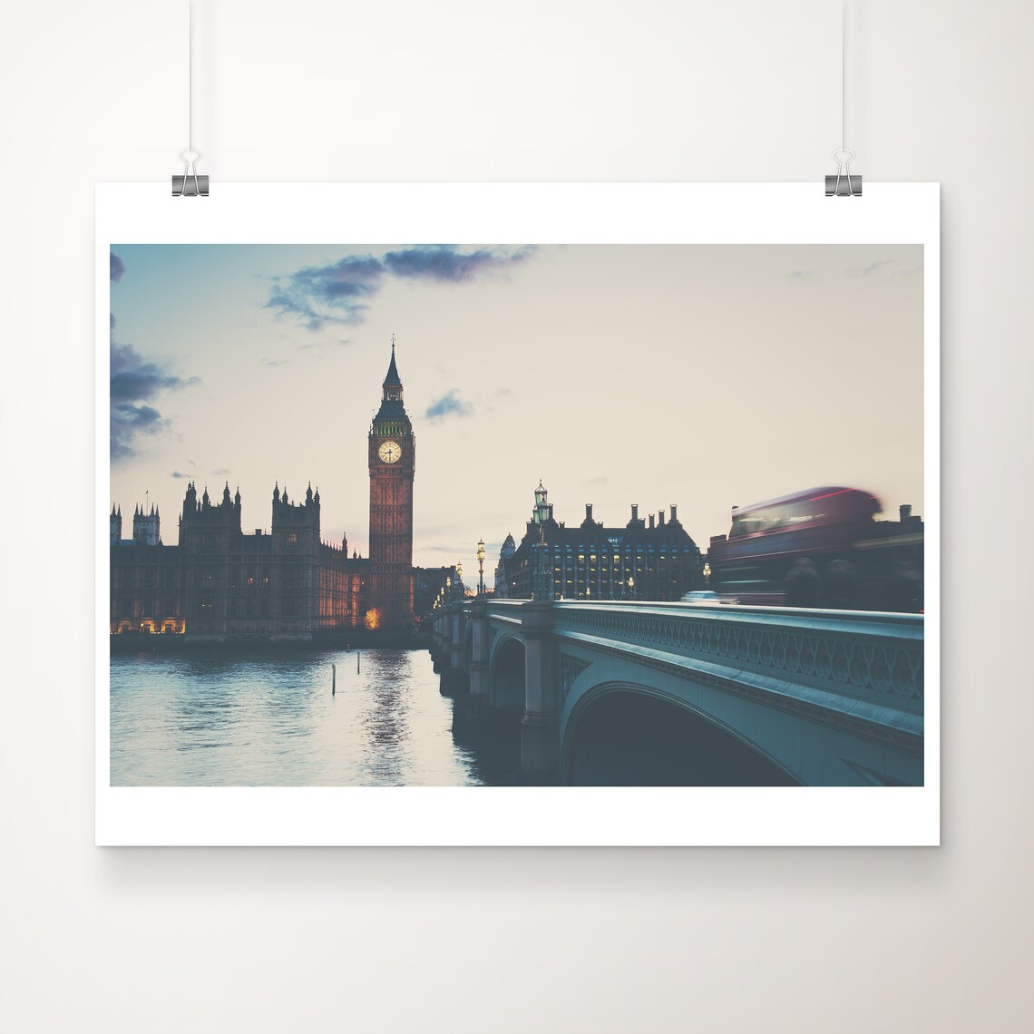 London Big Ben Westminster Bridge Evening Dusk Photography Poster