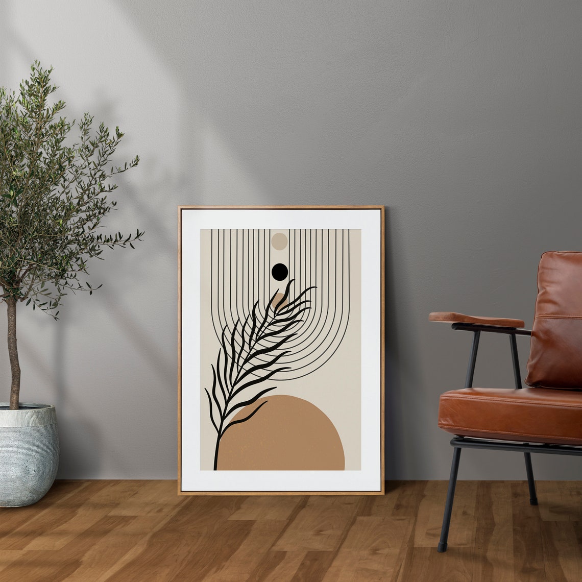 Black Leaf Branch Arch Lines Sun Mid Century Botanical Poster - Image 6