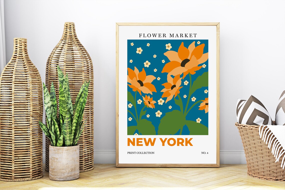 New York Flower Market Sunflowers Botanical Retro City Art Poster - Image 4