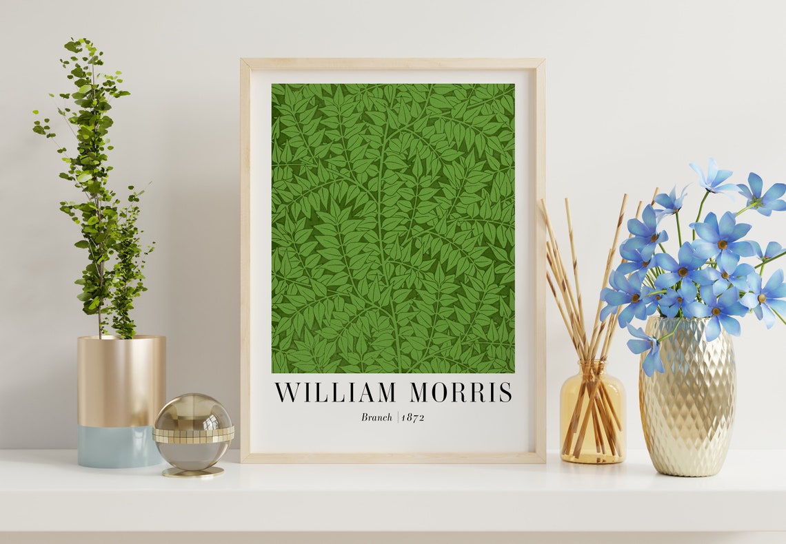 William Morris Branch 1872 Green Leaf Pattern Vintage Art Poster - Image 4