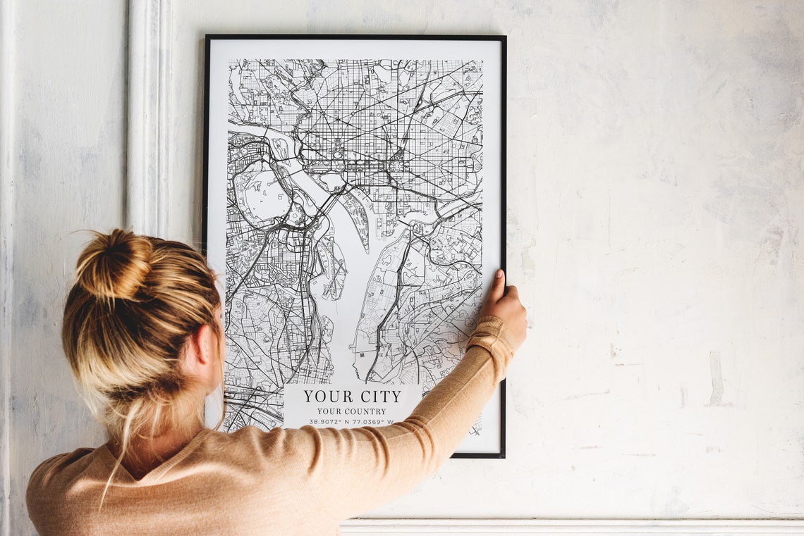 Personalized City Map Poster Custom Map Art Black and White Minimalist - Image 7