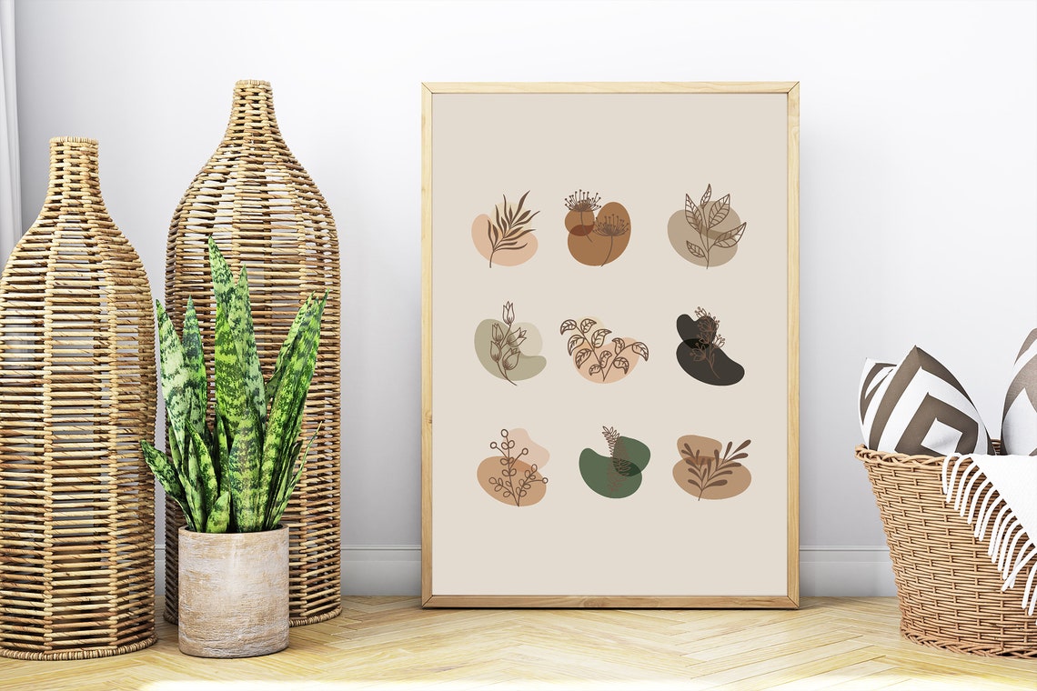 Nine Botanical Leaf Illustrations Beige Minimalist Plant Poster - Image 4