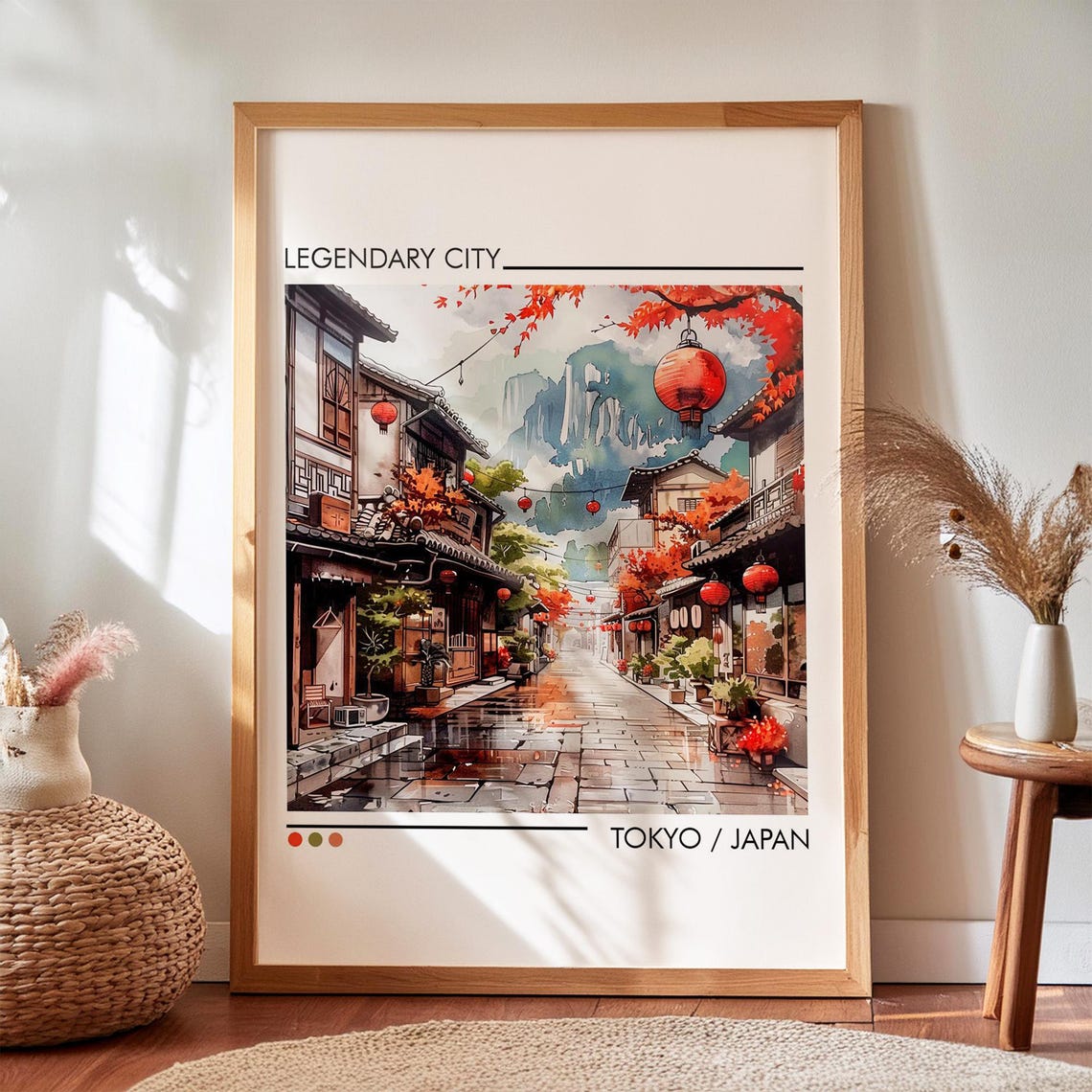 Japandi Wall Art Wabi Sabi Tokyo Poster Japan Cityscape Print Tokyo Landscape Watercolor Poster Tokyo Street Art Instand