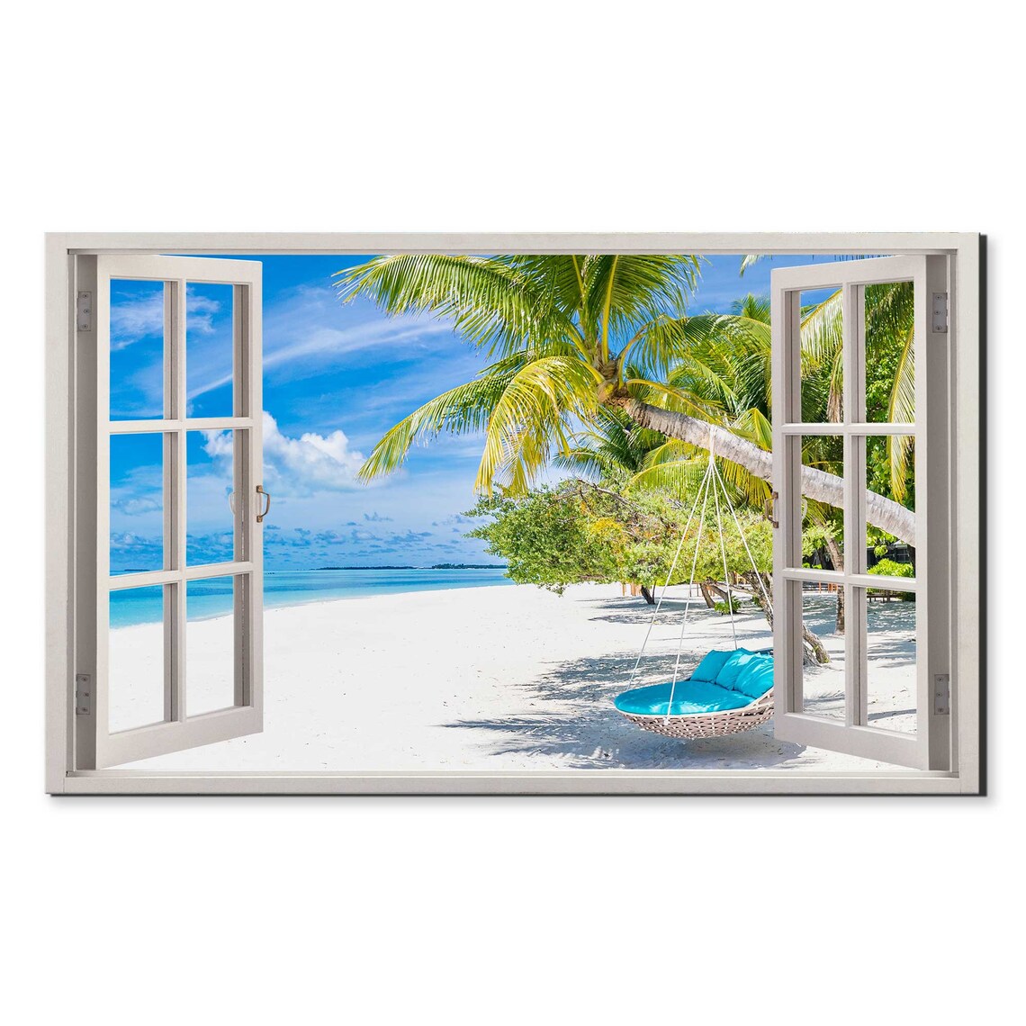 Tropical Island Beach Swing Window View Art Print