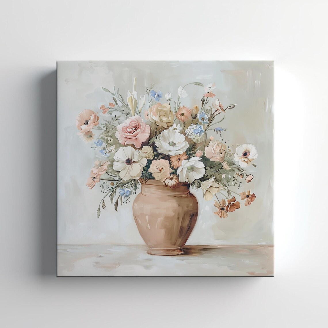 Vase Of Pastel Flowers, Neutral Tones Art Print