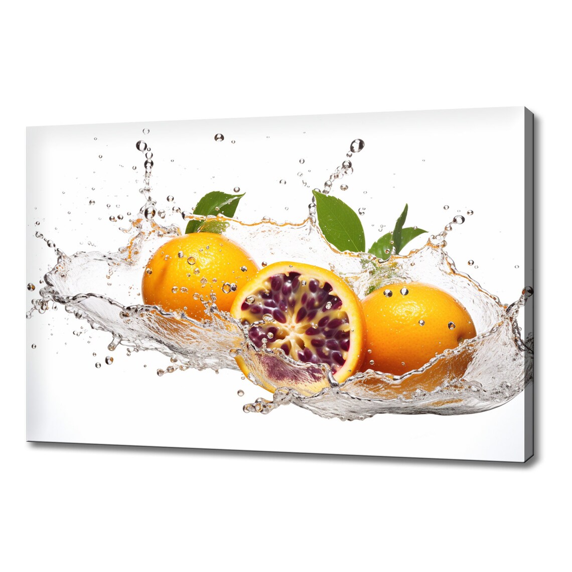 Yellow Passion Fruit Oranges Water Splash Poster Print