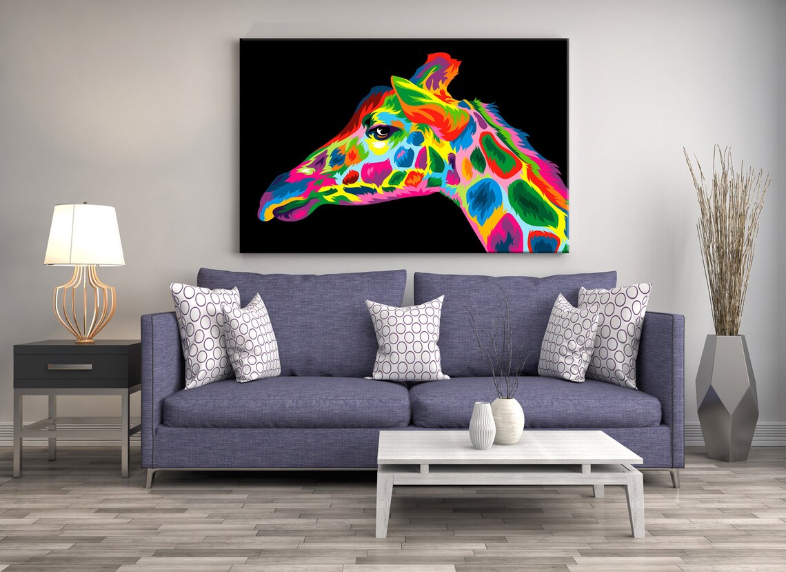 Rainbow Giraffe Profile Pop Art Multicolour Black Background Safari Poster - Image 2