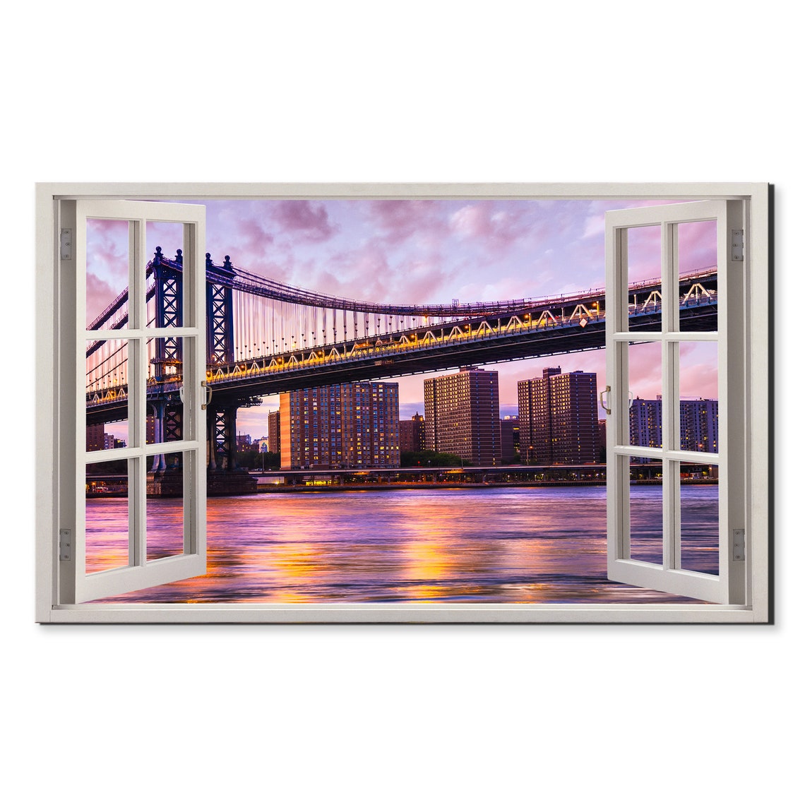 Manhattan Bridge New York Purple Sunset East River Window Poster