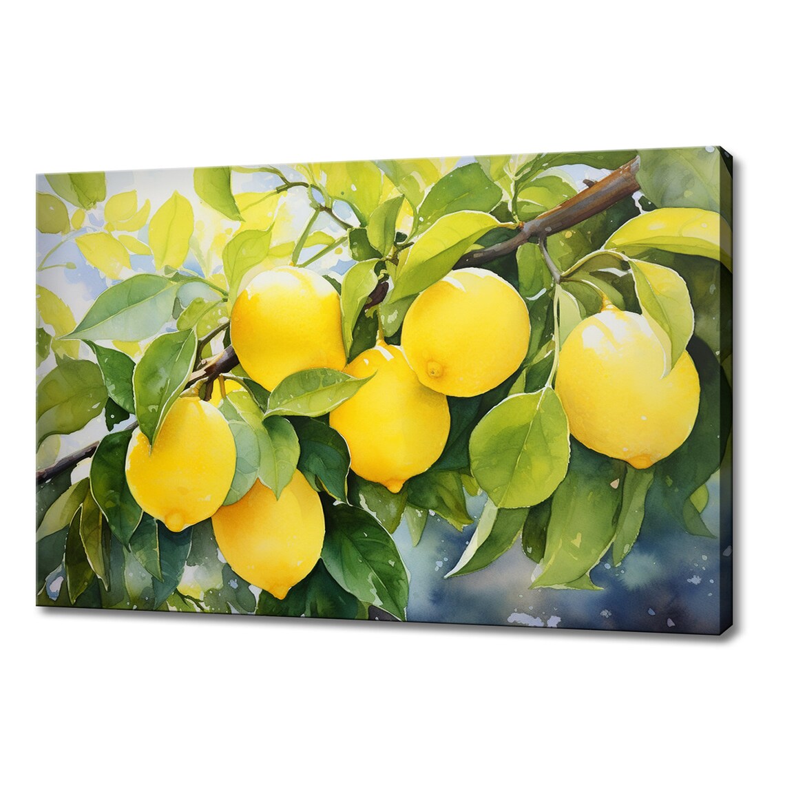 Yellow Lemon Fruits Tree Watercolour Print Colourful Kitchen Wall Art Fruit Print Modern Kitchen Restaurant Wall Decor
