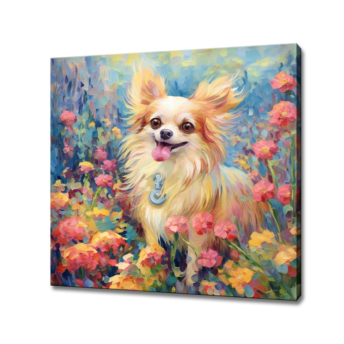 Cute Fluffy Chihuahua Dog Print Gift For Chihuahua Dog Lover Colourful Dog Portrait Painting Print Dog Pet Wall Art