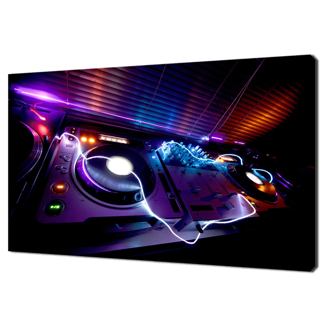 DJ Mixer Turntables Neon Blue Purple Nightclub Music Equipment Print