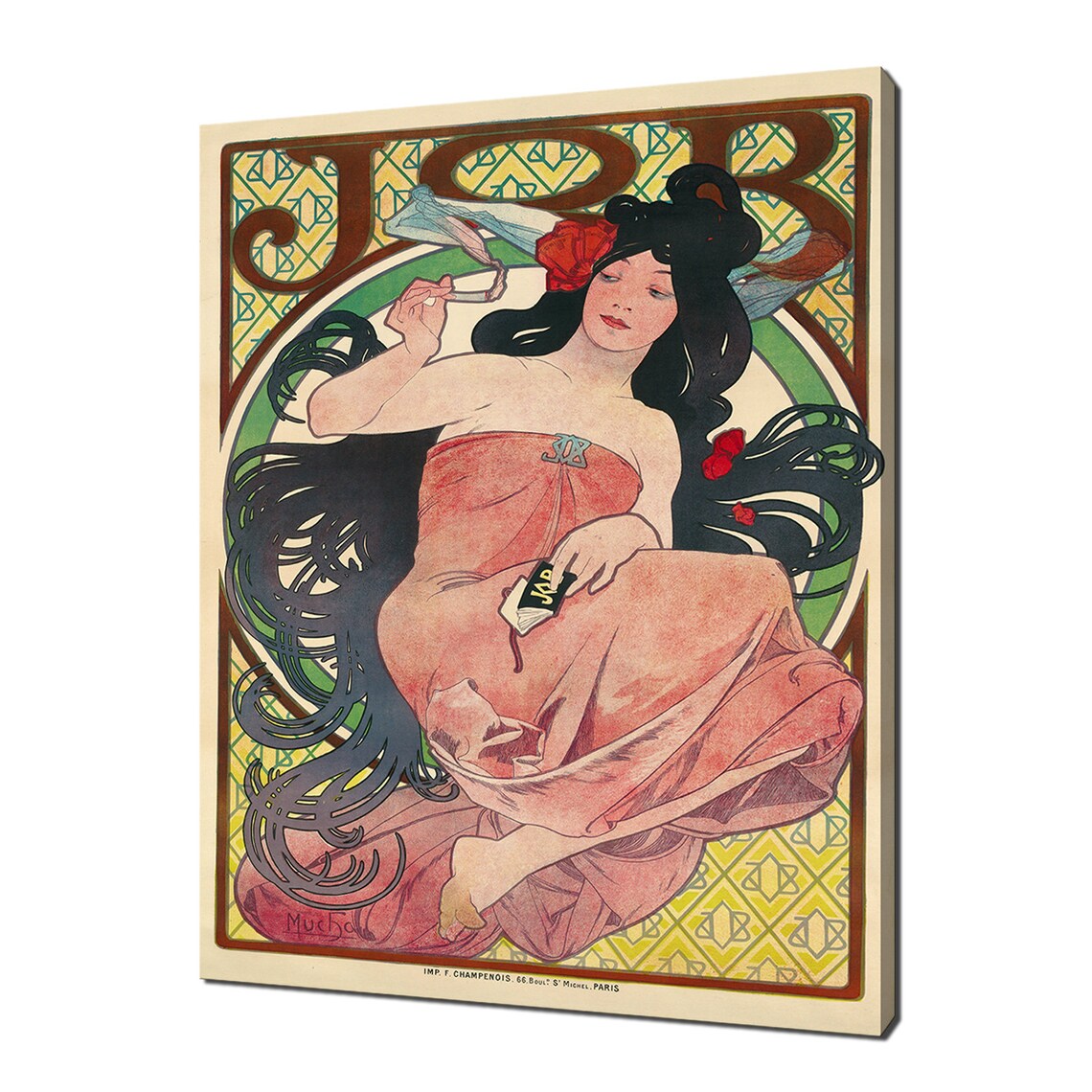 Alphonse Mucha JOB Art Nouveau Woman in Pink Dress Portrait Poster