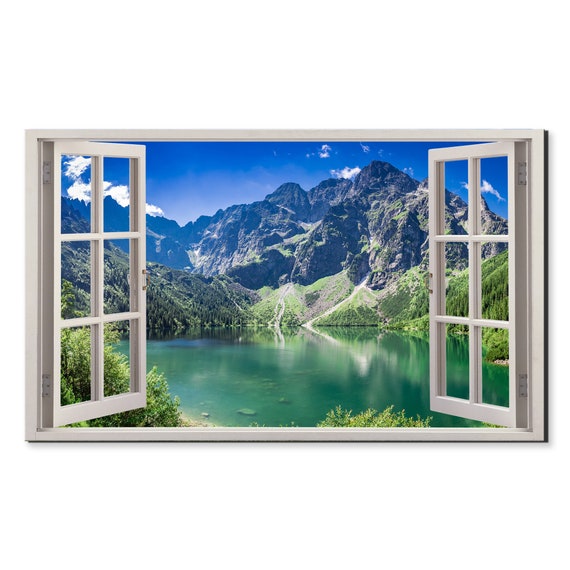 Blue Lake Tatra Mountains Morskie Oko Window View Window Frame Style Modern Design Home Decor Print Wall Art Picture Ready To Hang