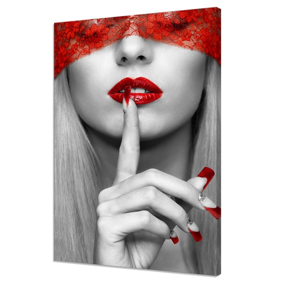 Woman With Red Nails Lips Shhhh Fashion Sexy Modern Design Home Decor Print Wall Art Picture