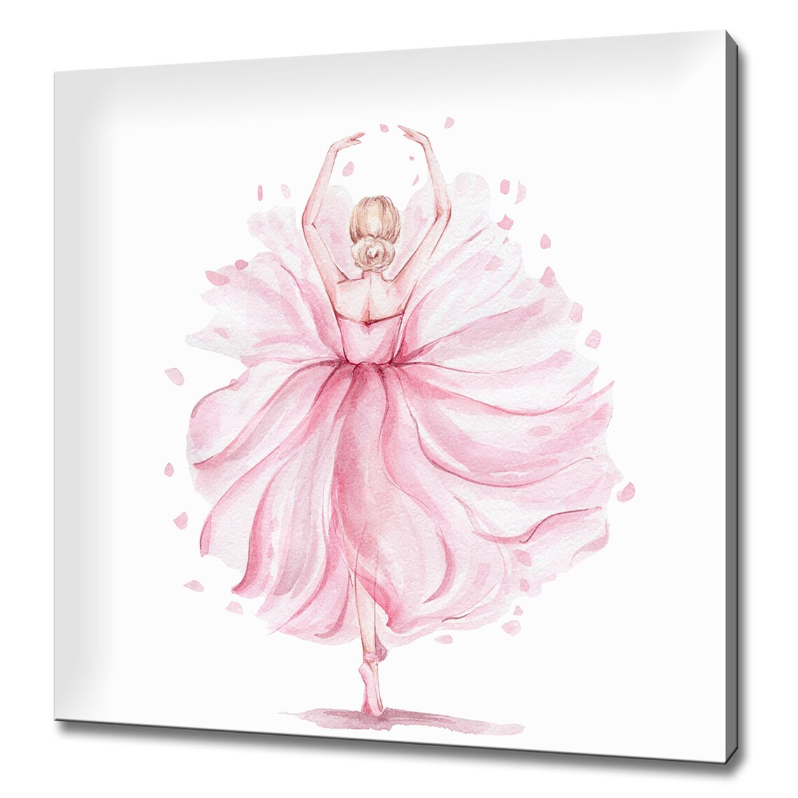 Pink Ballerina Dancer Watercolor Tutu Back View Girls Room Print