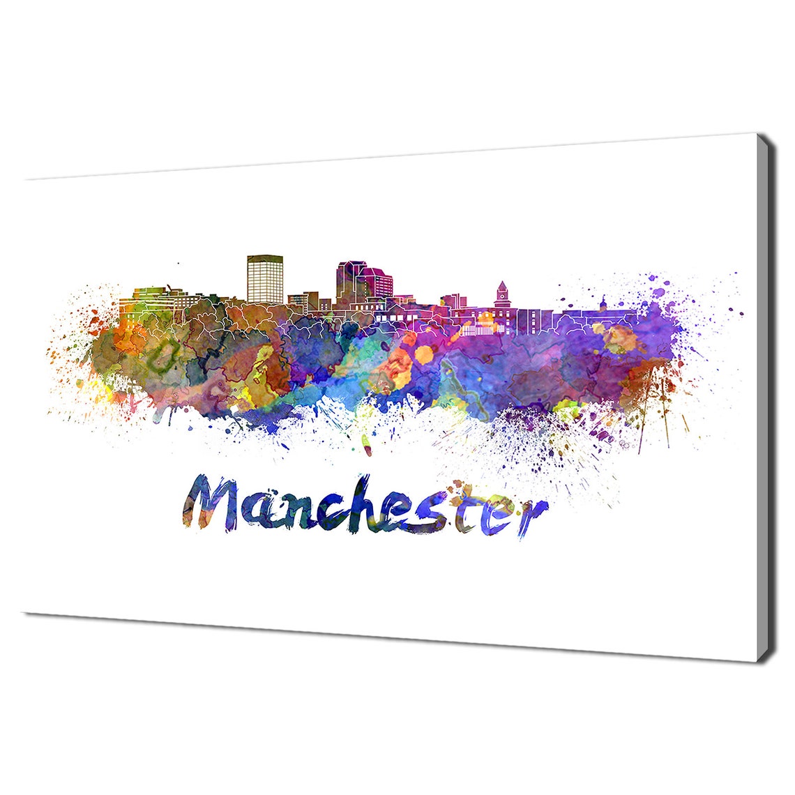 Manchester England Skyline Watercolor Splatter City Travel Wall Art