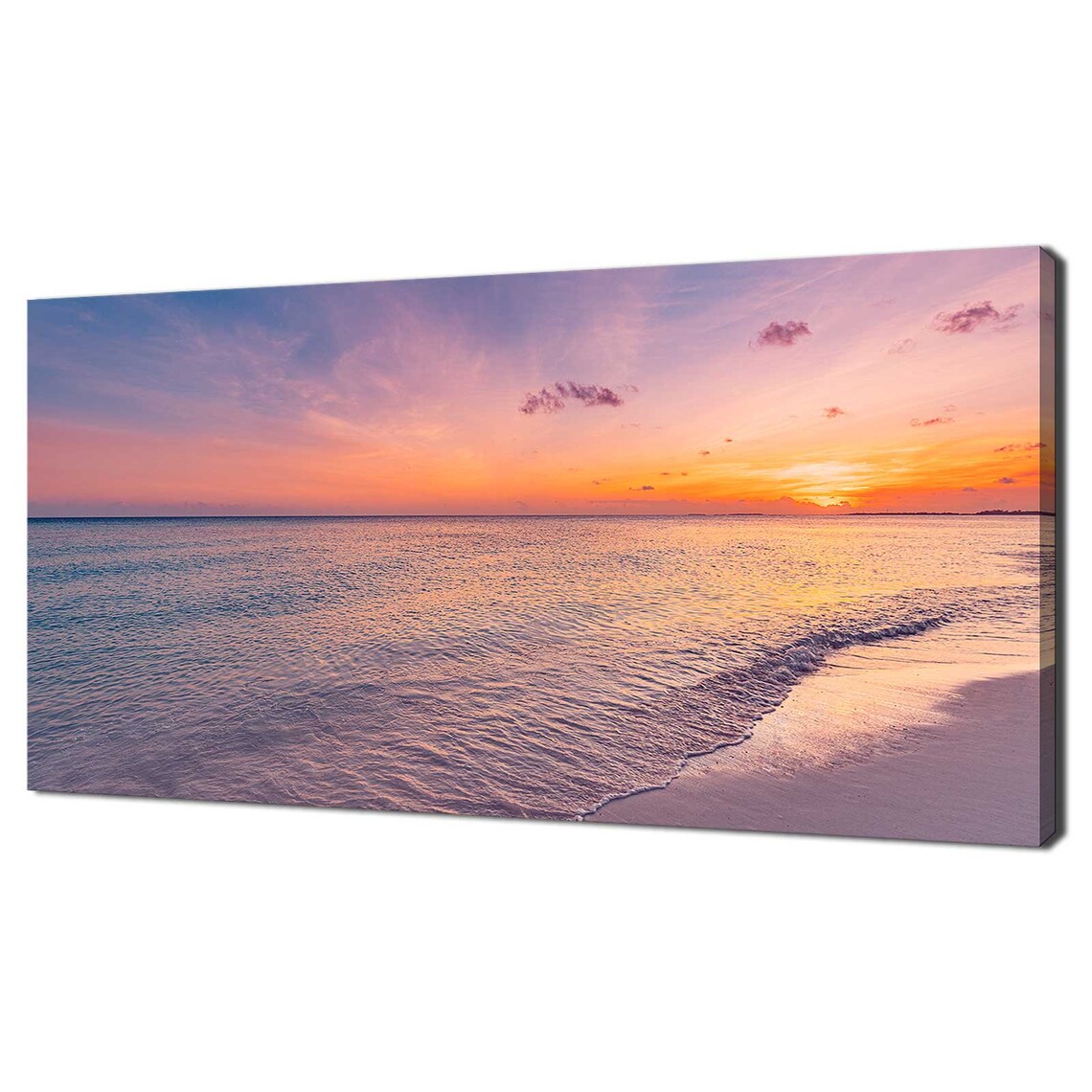 Pink Purple Sunset Over Ocean Beach Soft Waves Seascape Travel Poster
