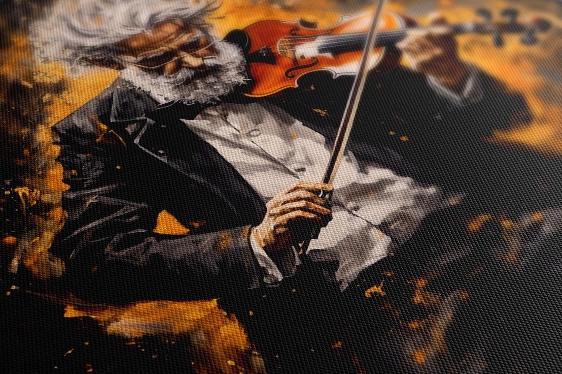 Elderly Violinist Golden Stage Black Gold Classical Music Poster - Image 3