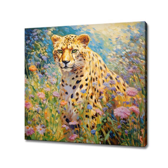 Cheetah In Sunlit Wildflower Meadow Graceful Wildlife Art Poster