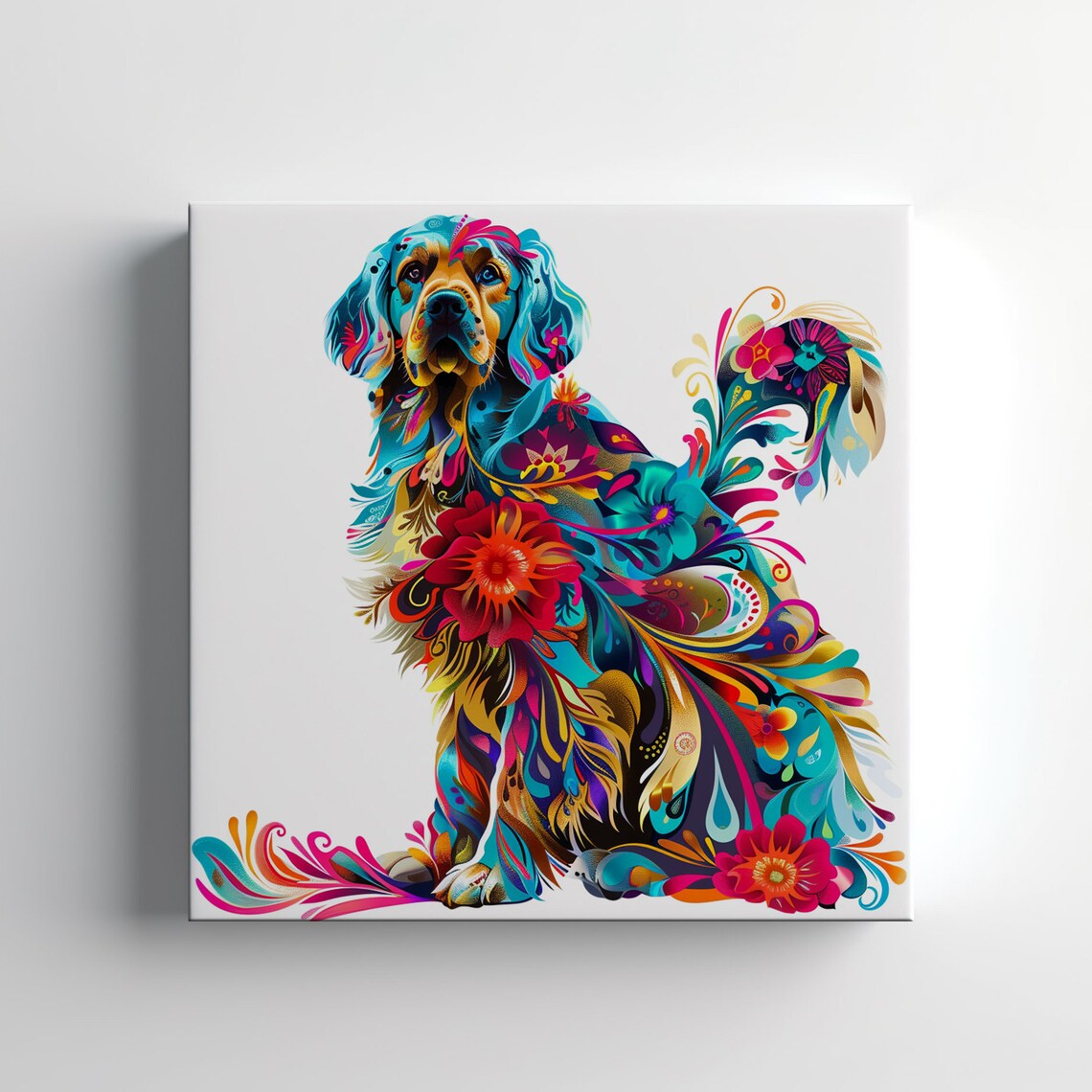 Golden Retriever Colorful Floral Portrait Vibrant Dog Lover Wall Art